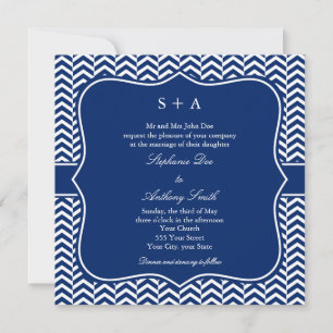 Monogram Royal Blue Zickzack Pattern Wedding Einladung