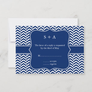 Monogram Royal Blue Zickzack Pattern Wedding RSVP