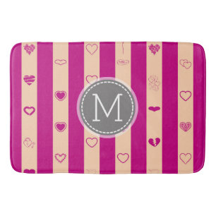 Monogram Royal Fuchsia Stripe Modernes Herzmuster Badematte
