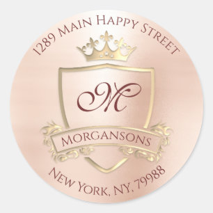 Monogram Rücksendeadresse Crown Royal Blush Burgun Runder Aufkleber