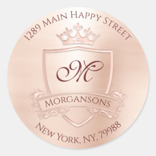 Monogram Rücksendeadresse Crown Royal Blush Rosse Runder Aufkleber