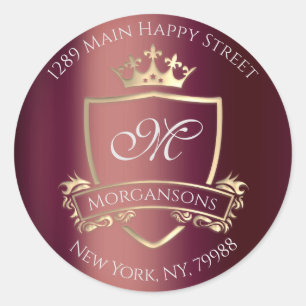 Monogram Rücksendeadresse Crown Royal Burgundy Gol Runder Aufkleber