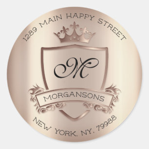 Monogram Rücksendeadresse Crown Royal Rose Gold Runder Aufkleber