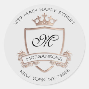 Monogram Rücksendeadresse Crown Royal Rose Grau Runder Aufkleber