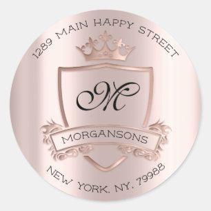 Monogram Rücksendeadresse Crown Royal Rose Wedding Runder Aufkleber