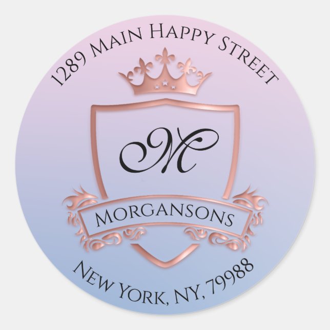 Monogram Rücksendeadresse Crown Royal Smoky Blue B Runder Aufkleber (Vorderseite)