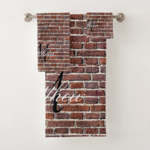Monogram Rustic Brick Muster Country Farmhouse  Badhandtuch Set