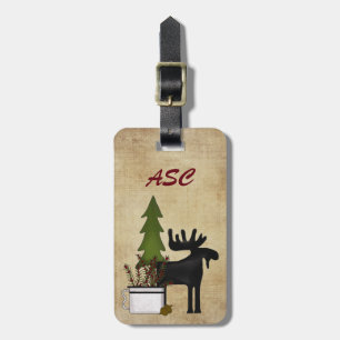 Monogram Rustic Country Mountain Silhouette Elche Gepäckanhänger
