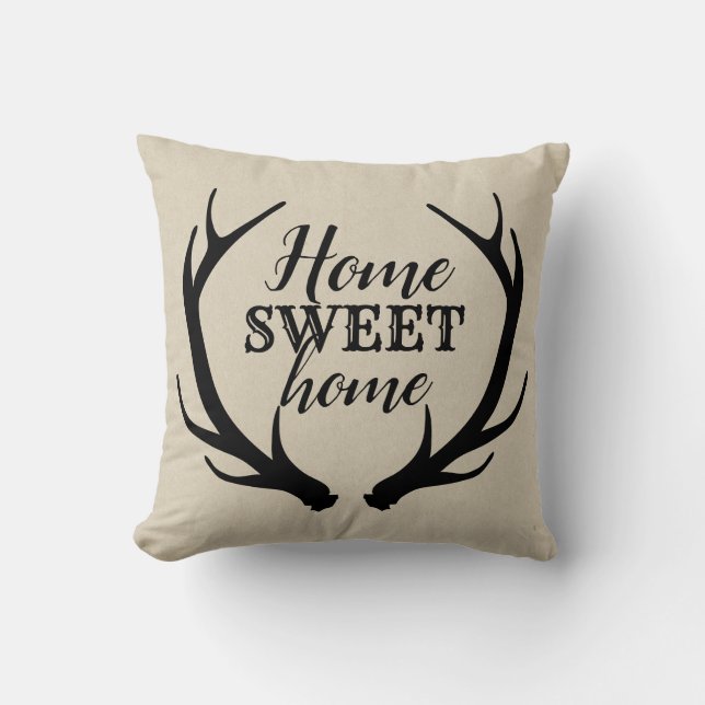 Monogram Rustic Deer Antlers Monogram Country Chic Kissen (Vorderseite)