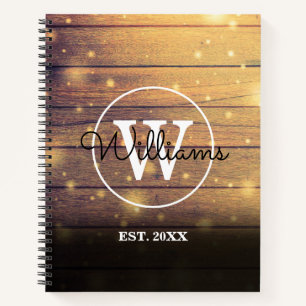 Monogram Rustic Elegant Script Holzpanels Notizbuch