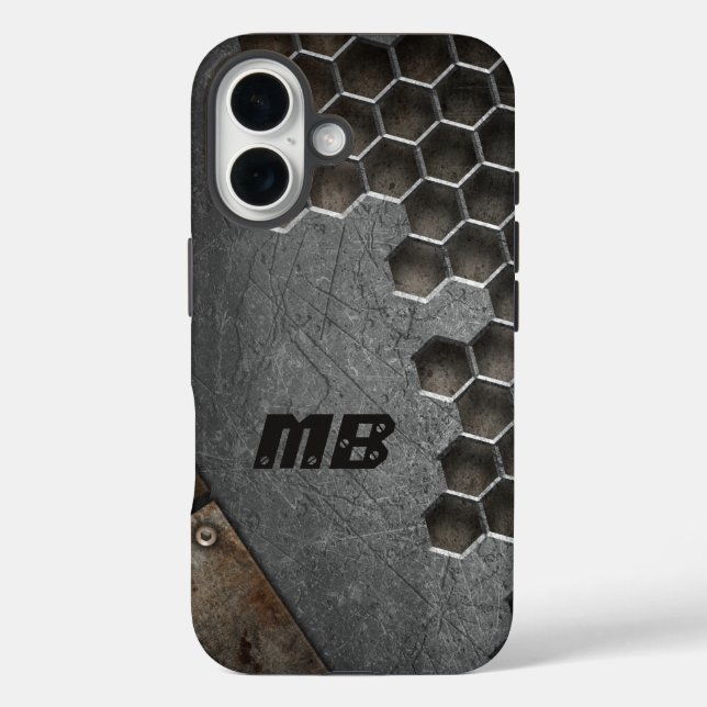 Monogram Rustic Grunge Masculine Personalisiert iPhone 16 Hülle (Rückseite)