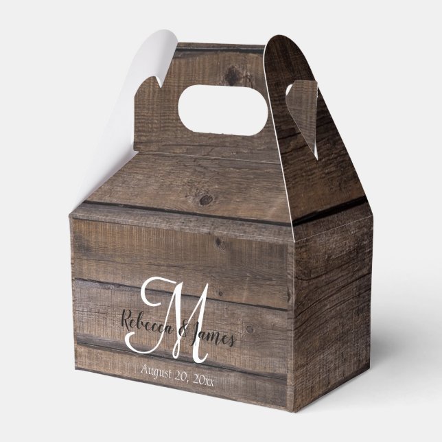 Monogram Rustic Script Barn Country Wedding Party Geschenkschachtel (Vorderseite)