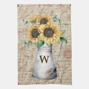 Monogram Rustic Sunflower Vintag Letter Decoupage Geschirrtuch