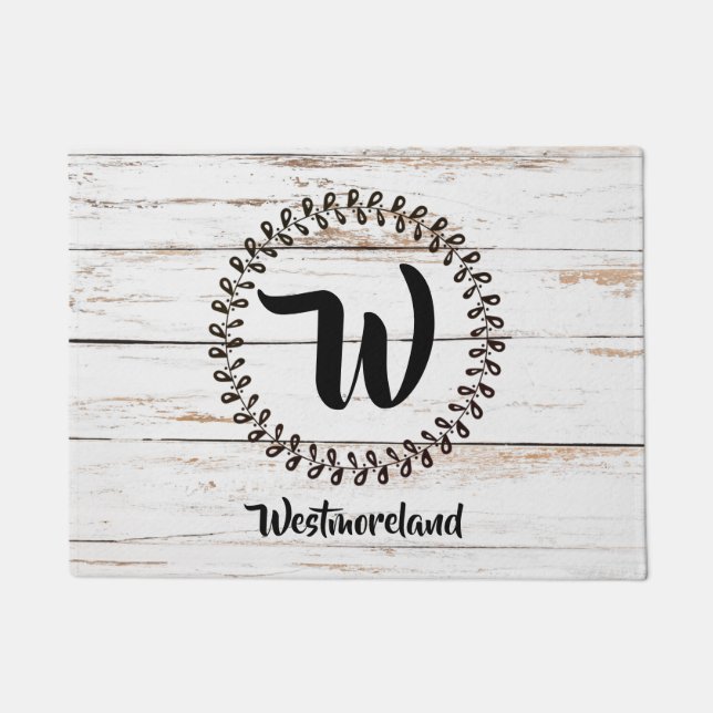 Monogram Rustic Wood Style Door Mat Fußmatte (Vorderseite)