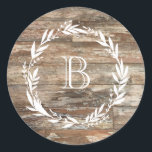 Monogram Rustic Wood Style Runder Aufkleber<br><div class="desc">Genießen Sie unsere rustikale Holzmalerei Küsten Stil.</div>