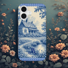 Monogram Rustikales Landhaus Französische Toile Bl iPhone 16 Hülle