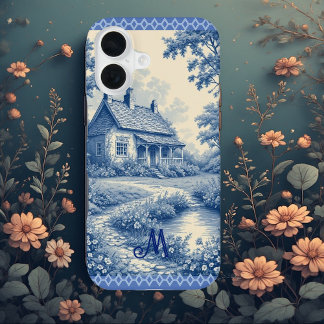 Monogram Rustikales Landhaus Französische Toile Bl iPhone 16 Hülle
