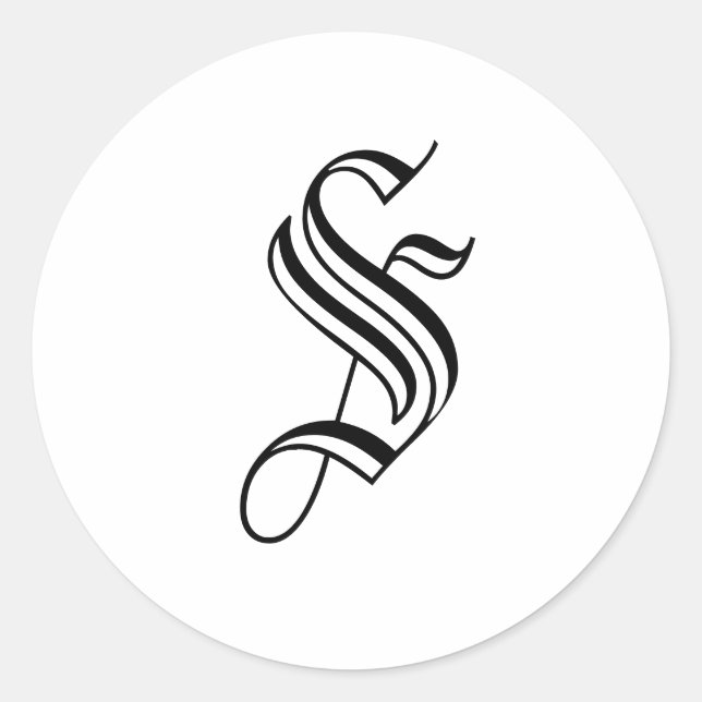 Monogram S Aufkleber Schwarz-weiß Old English (Vorderseite)