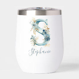 Monogram S Blue Floral Watercolor Gift Ihr erstes 