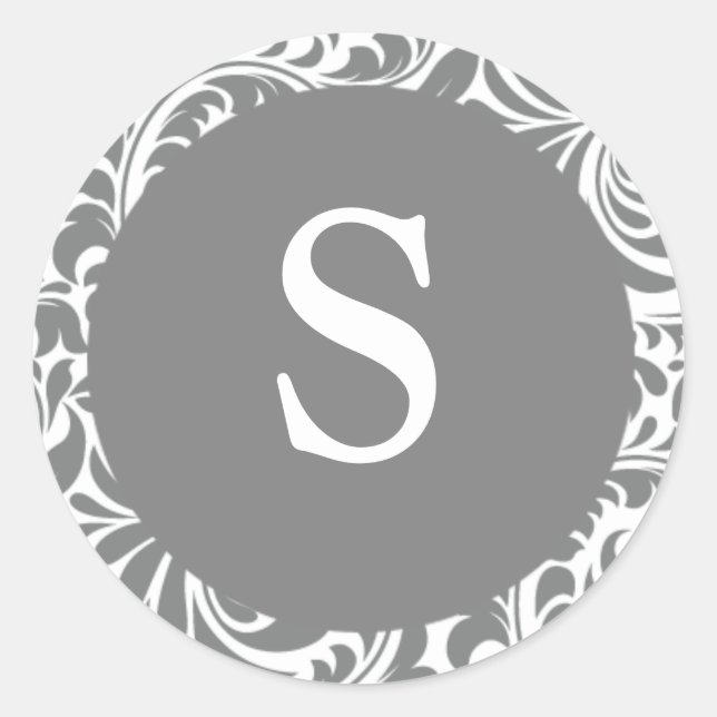 Monogram S Gray Gray Designer Wedding Monogram SE Runder Aufkleber (Vorderseite)