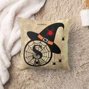 Monogram S Halloween Sky Hexenspinnen Name Kissen