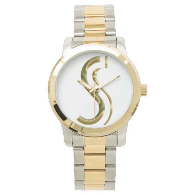 Monogram S Initial Letter Typografy Silver Gold Armbanduhr (Vorderseite)