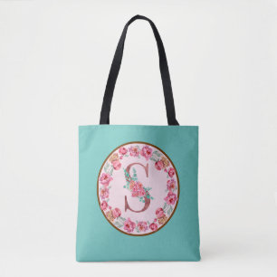 Monogram S Letter with Peony Blume Image Toag Tasche