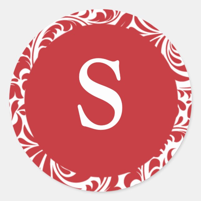 Monogram S Red White Anpassbare Wedelmonogramm Runder Aufkleber (Vorderseite)