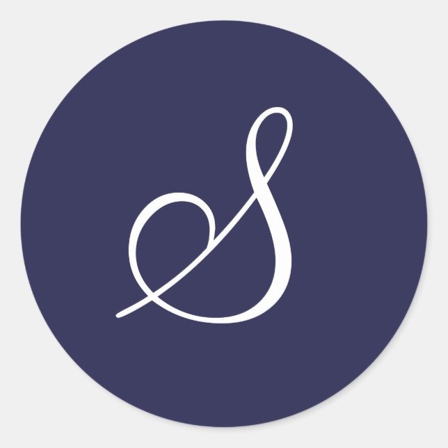 Monogram S, White on Navy Blue, Runder Aufkleber (Vorderseite)