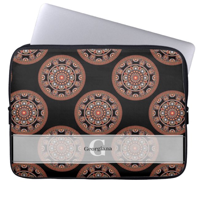 Monogram Safari Sunset Bohemisch Polka Dot Mandala Laptopschutzhülle (Vorderseite)