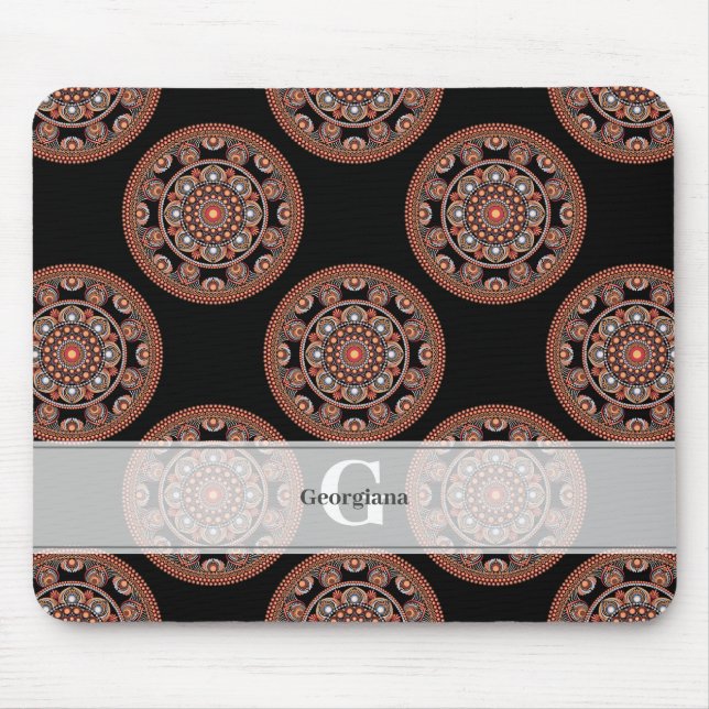 Monogram Safari Sunset Bohemisch Polka Dot Mandala Mousepad (Vorne)