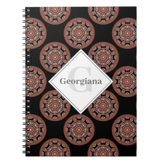 Monogram Safari Sunset Bohemisch Polka Dot Mandala Notizblock (Vorderseite)