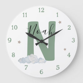 Monogram Sage Baby Initial Name Nursery Wall Clock Große Wanduhr