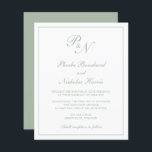 Monogram Sage Green Budget Hochzeitseinladung<br><div class="desc">Traditionelles Budget Hochzeitseinladung mit einem einfachen und klassischen Design mit Ihren beiden ersten Monogramm und Ihren Namen in einer eleganten Kalligraphie innerhalb eines dünnen Randes. Alle Designelemente sind grün über einen weißen Hintergrund und können im Designbearbeitungstool geändert werden. Dieses elegante Design ist perfekt für eine formelle Hochzeit.</div>