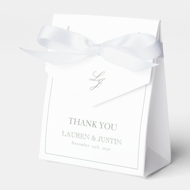 Monogram Sage Green Elegant Wedding Vielen Dank Geschenkschachtel (Vorderseite)