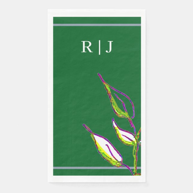Monogram Sage Green Leaf Art Dusty Blue Wedding Serviette (Vorderseite)