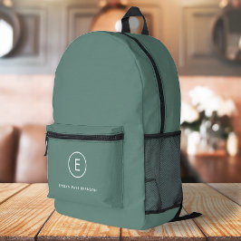 Monogram Sage Green Minimal Simple Modern Scandi Bedruckter Rucksack