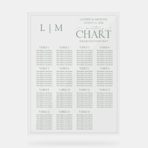 Monogram Sage Green Modern Wedding Seating Chart Acrylschild