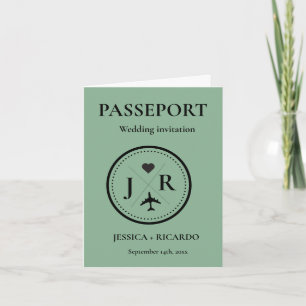 Monogram Sage Green Pass Hochzeit in Urlaubsort Einladung