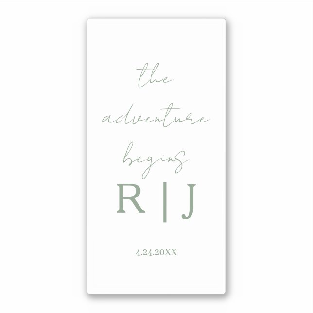 Monogram Sage Green Quote Adventure Begins Wedding Aufkleber (Vorderseite)