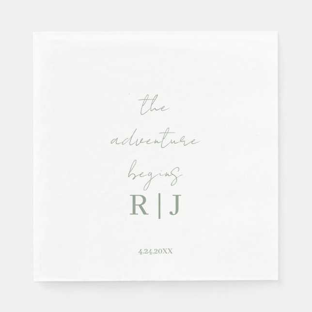 Monogram Sage Green Quote Script Minimal Wedding Serviette (Vorderseite)