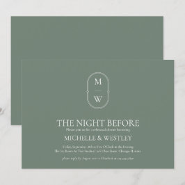 Monogram Sage Green Wedding Probe Dinner Einladung