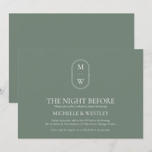 Monogram Sage Green Wedding Probe Dinner Einladung