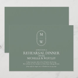 Monogram Sage Green Wedding Probe Dinner Einladung