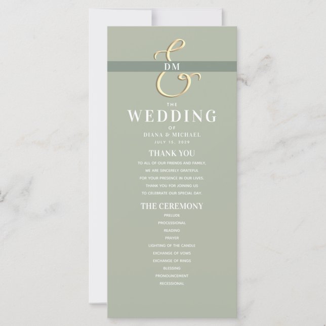 Monogram Sage Green Wedding Program (Vorderseite)