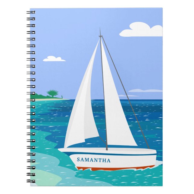 Monogram Sailboat Coastal Tropical Notebook Notizblock (Vorderseite)