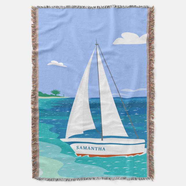 Monogram Sailboat Coastal Tropical Throw Blanket Decke (Vorderseite Vertikal)