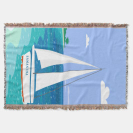 Monogram Sailboat Coastal Tropical Throw Blanket Decke