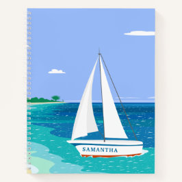 Monogram Sailboat Ocean Seaview Spiral Notebook Notizbuch
