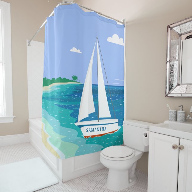 Monogram Sailboat Tropical Beach Duschvorhang (Beispiel)